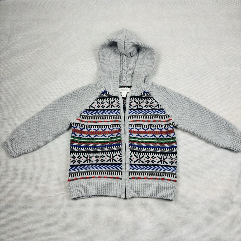Gymboree Gray Fair Isle Hoodie Zip Sweater Infant Baby Boy 12-18 Months